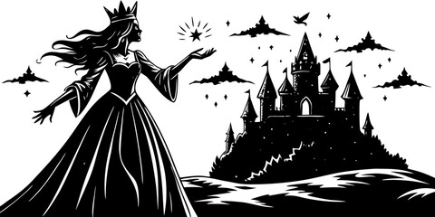 Vector art of queen princess castle fantasy fairytale star magic kingdom silhouette illustration vector clip art image vector illustration © Pure