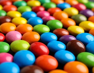 Colorful, round candies arranged in rows