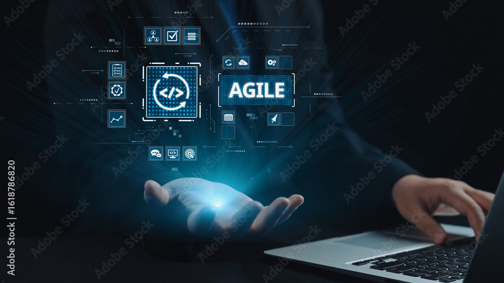 Poster agile project management using teams and agile planning for agile development. agile enables flexibi