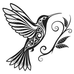 Black Filled Hummingbird Designs With Stylized Wi
