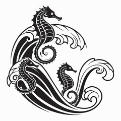 Abstract Aquatic Waves And Sea Swirl Symbols Blac