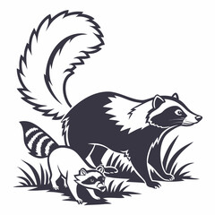 Bold Raccoon And Skunk Filled Outlines With Curle