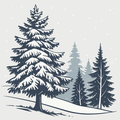 Bundle Of Snow Covered Pine Trees In Solid Shapes
