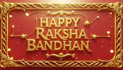 A 3d illustration of a Raksha Bandhan text written, happy Raksha Bandhan design with gold and red background " ai generator "
