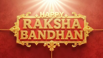 A 3d illustration of a Raksha Bandhan text written, happy Raksha Bandhan design with gold and red background " ai generator "
