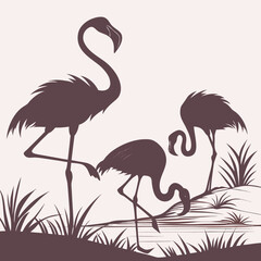 Flamingo Poses Silhouette Bundle Standing Curl