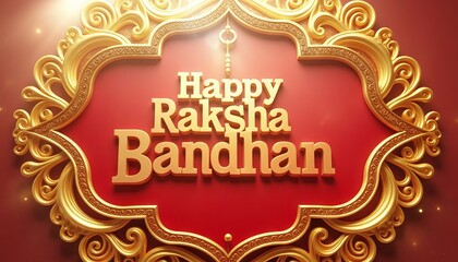 A 3d illustration of a Raksha Bandhan text written, happy Raksha Bandhan design with gold and red background " ai generator "
