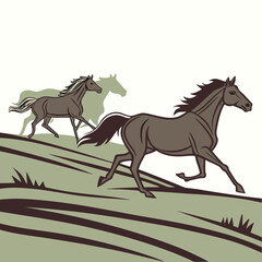 Group Of Horses Galloping Bold Filled Shapes In