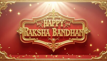 A 3d illustration of a Raksha Bandhan text written, happy Raksha Bandhan design with gold and red background " ai generator "
