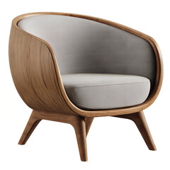 Elegant midcentury modern armchair with a soft cushion and curved wooden frame