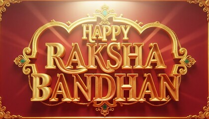 A 3d illustration of a Raksha Bandhan text written, happy Raksha Bandhan design with gold and red background " ai generator "
