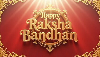 A 3d illustration of a Raksha Bandhan text written, happy Raksha Bandhan design with gold and red background " ai generator "

