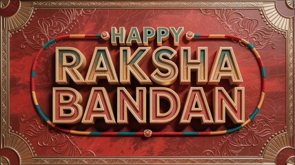 A 3d illustration of a Raksha Bandhan text written, happy Raksha Bandhan design with gold and red background " ai generator "

