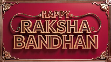 A 3d illustration of a Raksha Bandhan text written, happy Raksha Bandhan design with gold and red background " ai generator "

