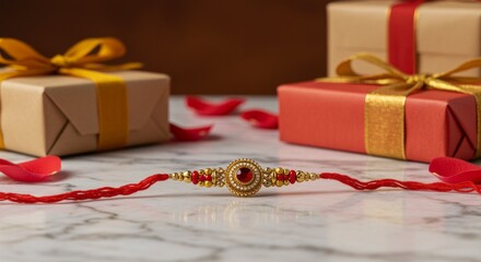 Raksha Bandhan sweets and a hand band  with a traditional " AI Generator "
