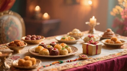 Raksha Bandhan sweets and a hand band  with a traditional " AI Generator "
