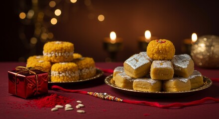 Raksha Bandhan sweets and a hand band  with a traditional " AI Generator "
