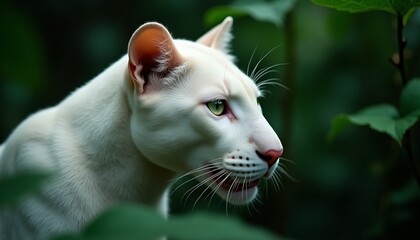 white panther animal profile in a green forest