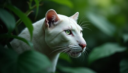 white panther animal profile in a green forest