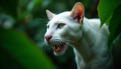 white panther animal profile in a green forest