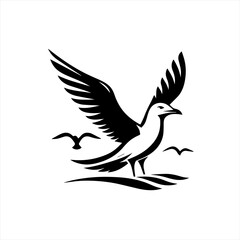 Obraz premium Majestic Seagull Flying Over Ocean Waves Vector Illustration.