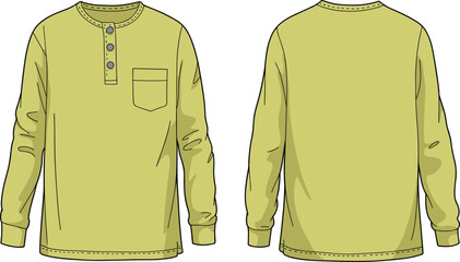 Naklejka premium Cad Drawing Flat Vector Illustration, T-Shirt Template, Short Sleeves, Round Neck, Ribbed Collar, Front View, Back View, Apparel