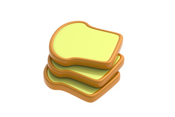 Heap of toasts isolated on white background. Slices of bread for breakfast. 3d render