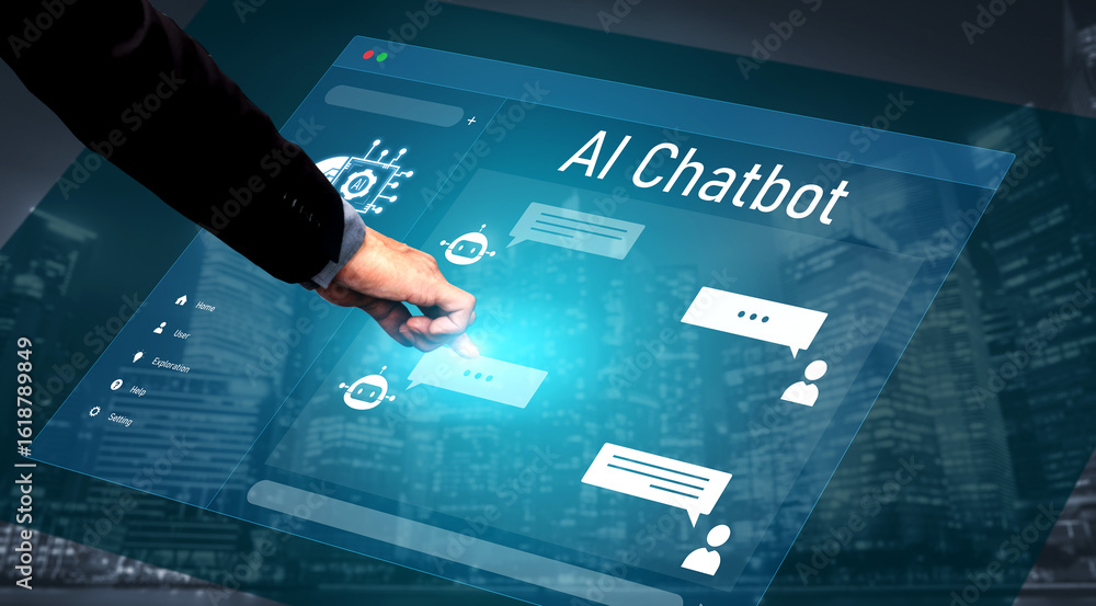 Poster ai chatbot interface facilitates communication, chatbot, and ai interaction for automated user suppo