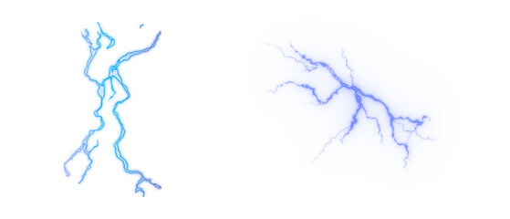 Electric Lightning Thunder Strike Isolated on Transparent Background, Realistic Lightning Strike Overlay for Storm Scenes, PNG