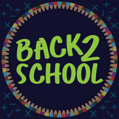  Welcome back to school. Back 2 School banner template. Education concept background. Flat style pencils make frame. Doodle element on blue backdrop. Greeting text for advertising, banners. eps10 1111