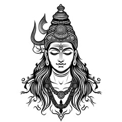 Line Art of lord Mahadev isolated on a transparent background