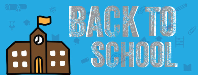 Back to school sign icon. Back 2 school symbol. Back 2 School with a lettering educational pattern. Pencils, notepads, books, a globe, an apple, a calculator, scissors and more.