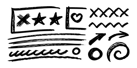 Hand-drawn sketch elements including stars, lines, and symbols  
