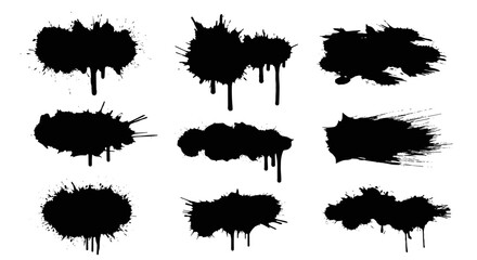 Black ink splash shapes with drips for design and artwork  