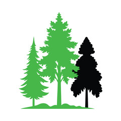 Clean cedar and poplar tree silhouettes isolated on white background