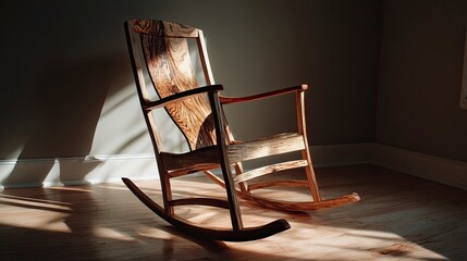 Wooden rocking chair in sunlight