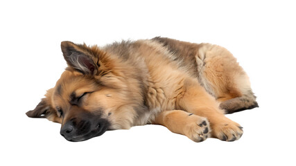 Sleeping german shepherd puppy isolated on transparent background