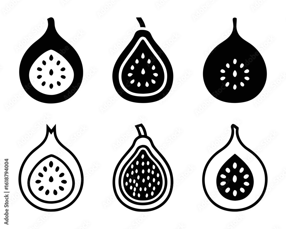 Poster a singular bold solid graphic representation of a ripe fig fruit showcasing its internal structure w