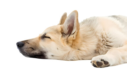 Sleeping portrait of a golden retriever puppy isolated on transparent background 