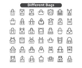 Minimalist Travel & Beach Bag Icons: Black Line Art Collection
