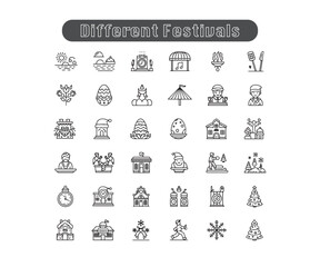 Minimalist Festival Icons: Black & Line Art Summer, Spring & Winter
