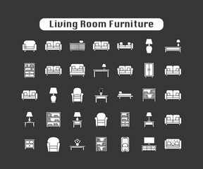 Minimalist Living Room Icons: Black & Line Art Furniture Set