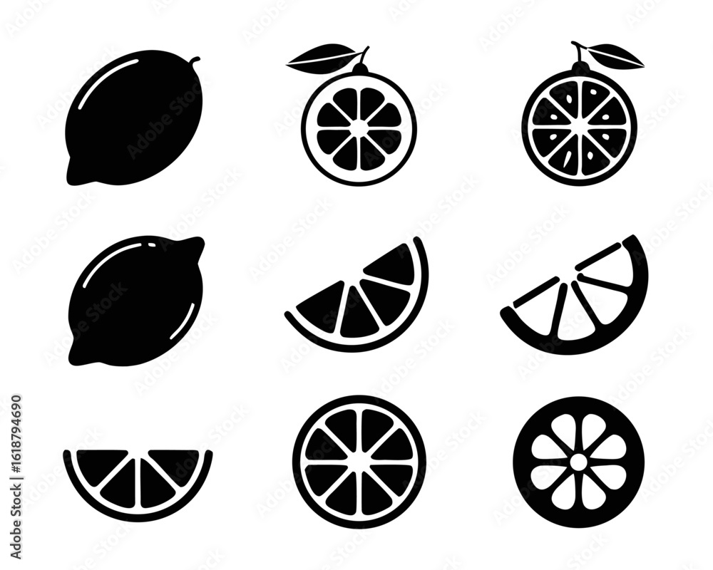 Poster a clean solid graphic representation of a whole citrus fruit possibly a lemon or lime presented as a