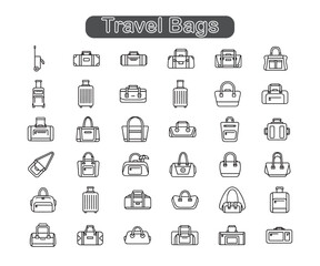 Minimalist Travel & Beach Bag Icons: Black & Line Art Collection