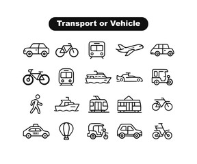 Minimalist Transport Icons: Black & Line Art Vehicle Collection