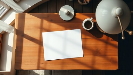 Warm desk scene with notebook, coffee, and lamp
