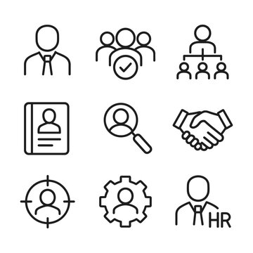 Human resources management vector icons. Outline symbols. Line design