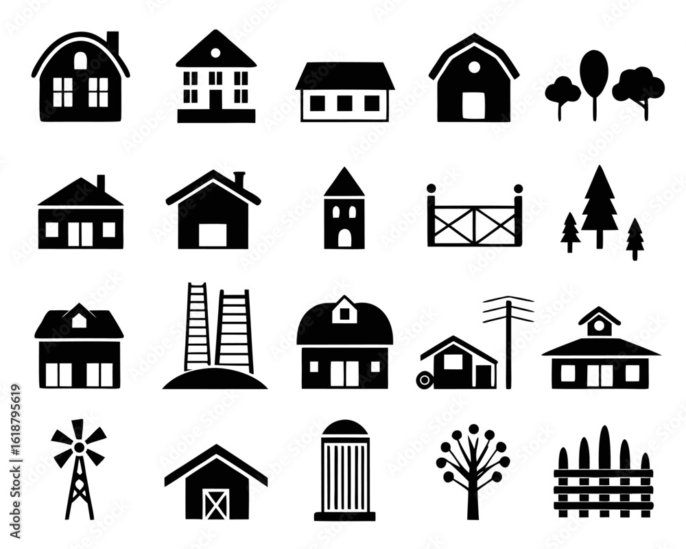 Poster charming village architectural element collection showcasing a delightful villa design with distinct