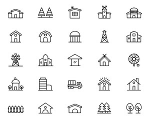 Charming village icon set showcasing a delightful villa structure with a focus on architectural elements and community living