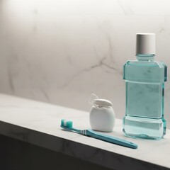dental care products in a clean, bright bathroom, emphasizing hygiene and oral health